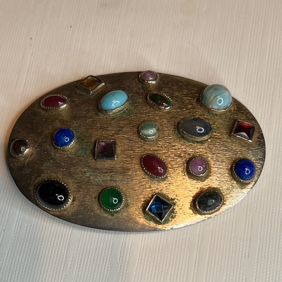 Vintage Estate  Multi Bezel Set SemiPrecious Stone & Crystal Jeweled  Brooch Pin - Picture 8 of 9